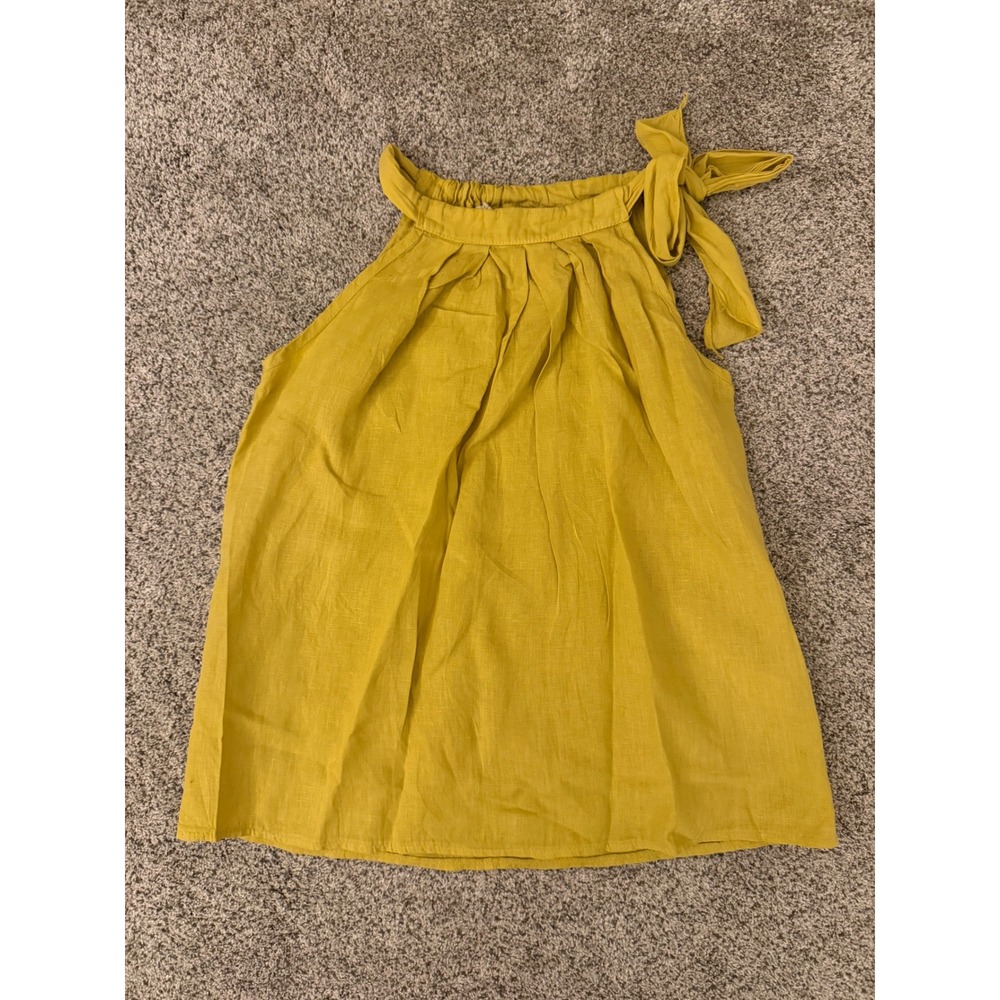 Bellambra Italy Mustard Yellow Linen Halter Top Sleeveless Tie Shoulder Blouse M